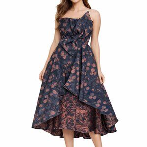 Badgley Mischka black bronze threaded flowers fabric dress size 10